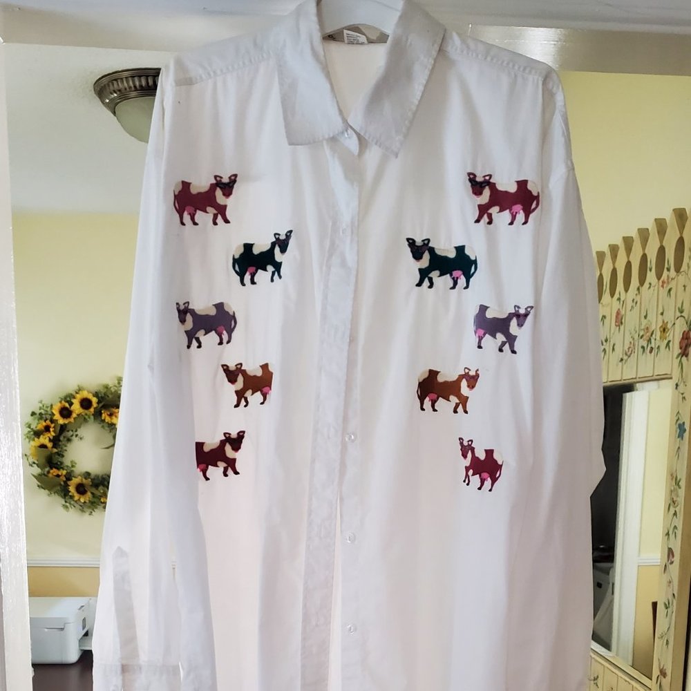 Cows with shades white button-down!